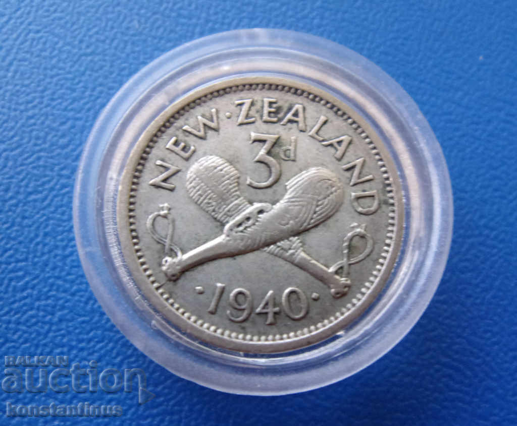 New Zealand 3 Penny 1940 Silver Rare