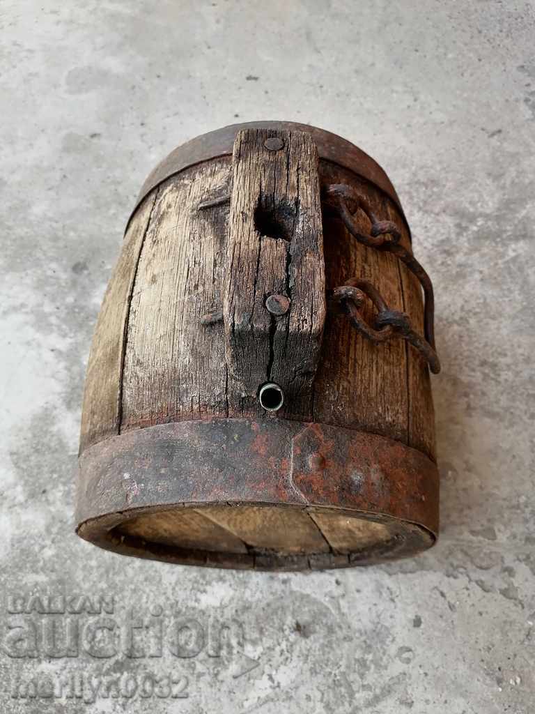 Old bucket, flask, barrel, crank, wooden - 5