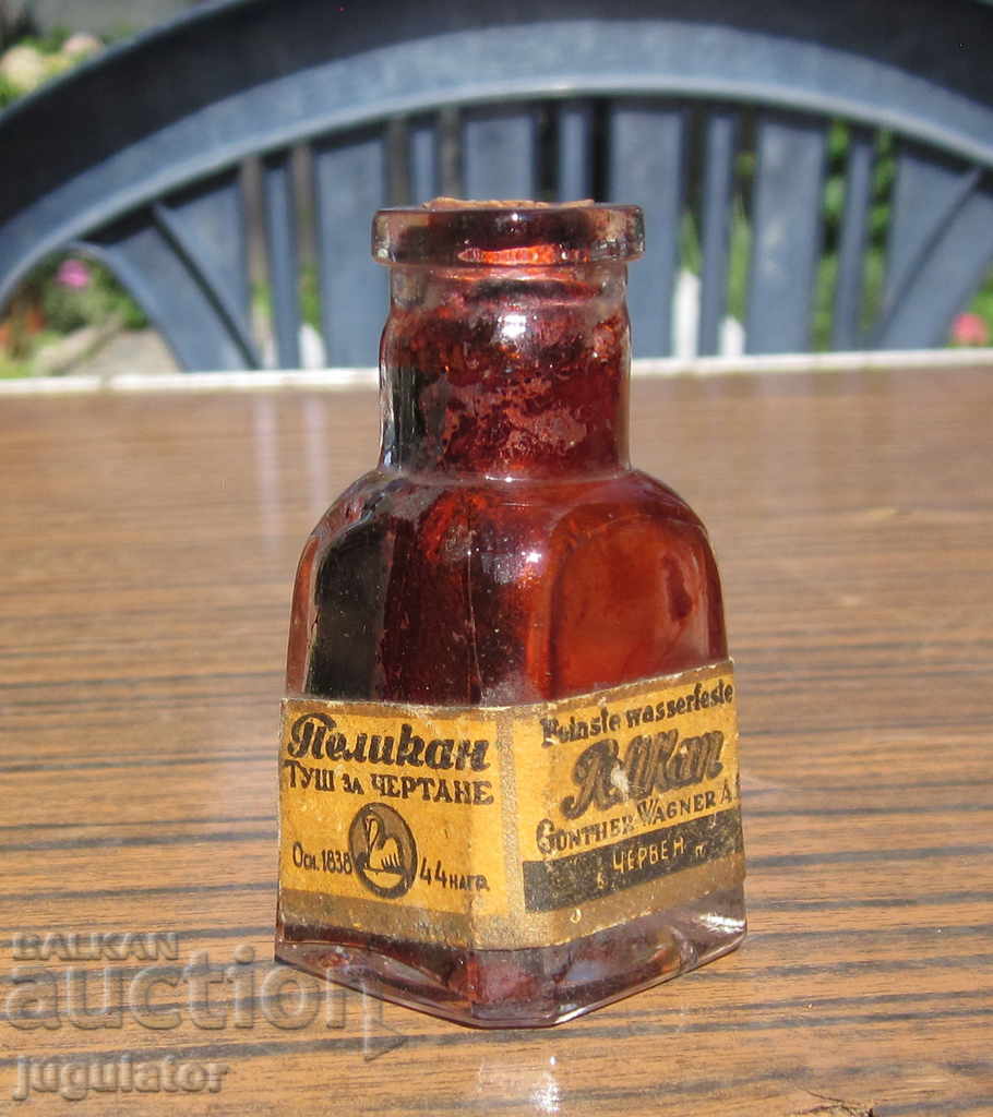 Auction  antique glass bottle red ink bottle PELIKAN PELIKAN