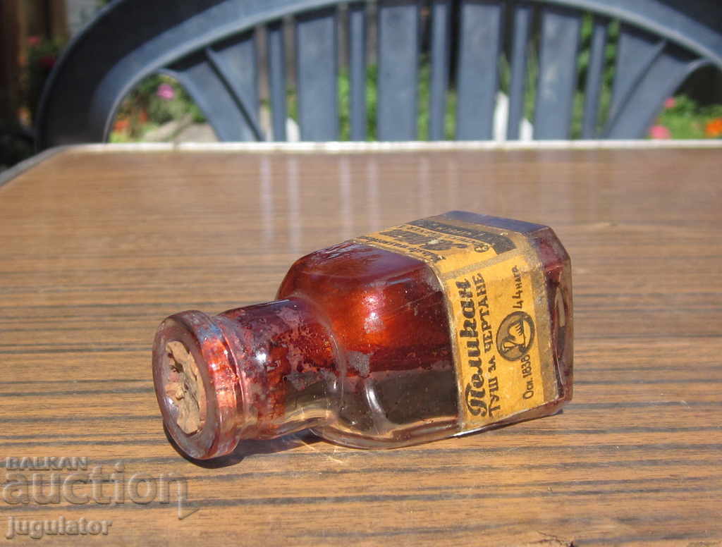 antique glass bottle red ink bottle PELIKAN PELIKAN - 5