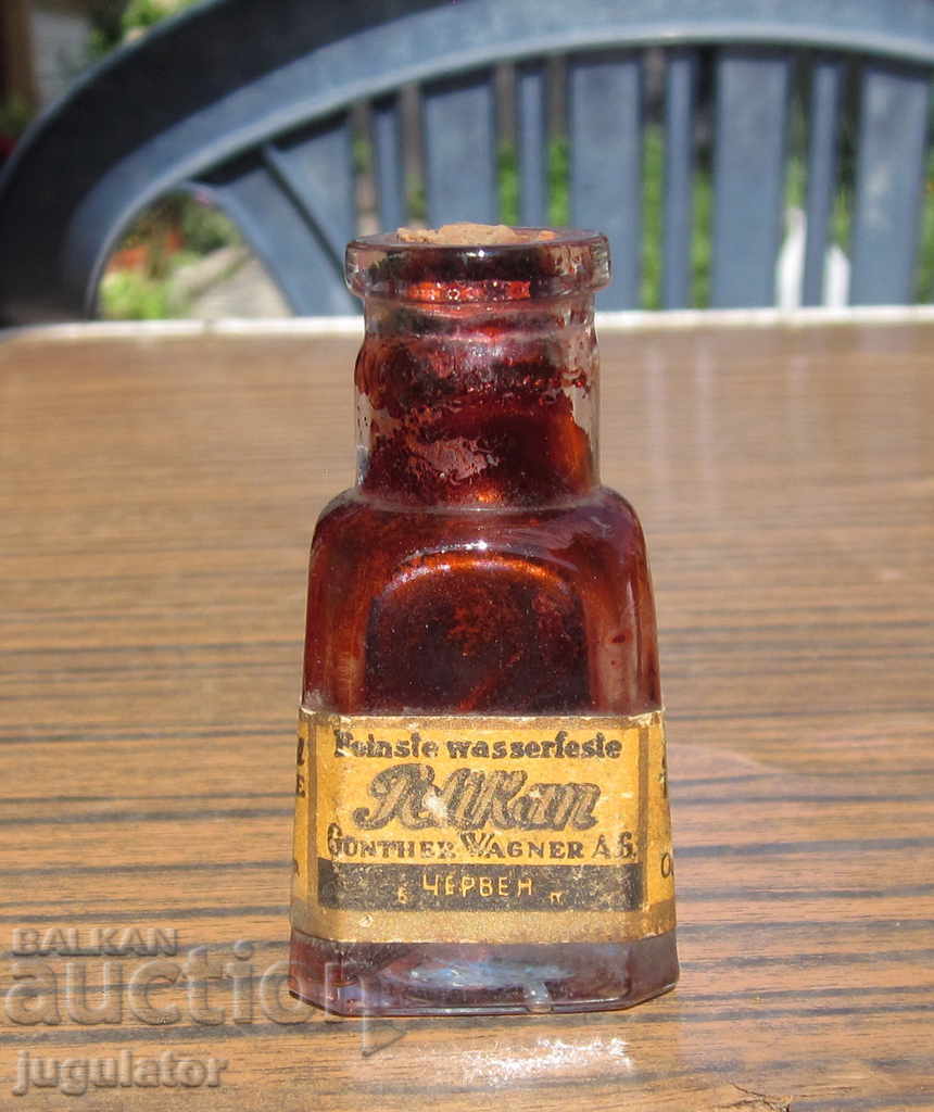 antique glass bottle red ink bottle PELIKAN PELIKAN