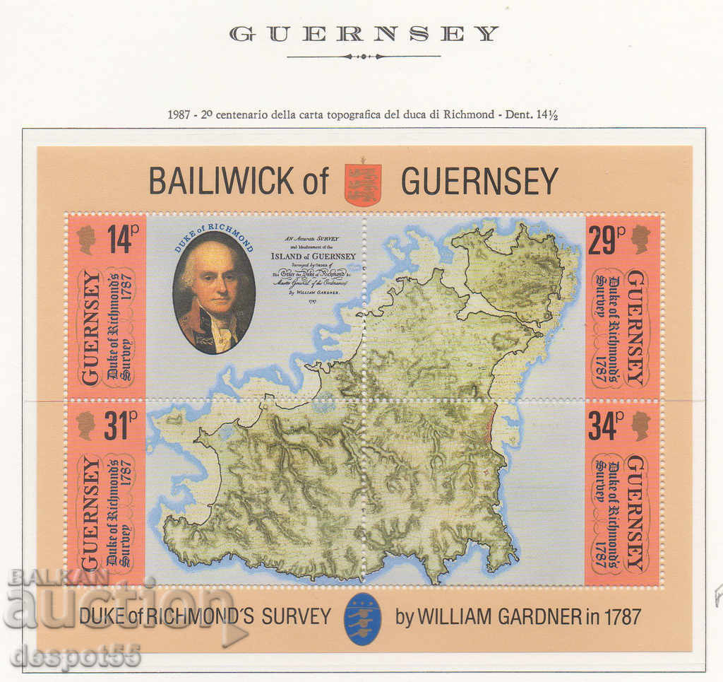 1987 Guernsey. 200 on the map of the Duke of Richmond. Block