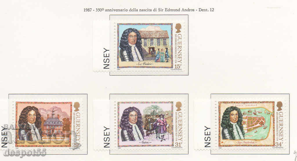 1987. Guernsey. 350 de ani de la nașterea lui Sir Edmund Andros.