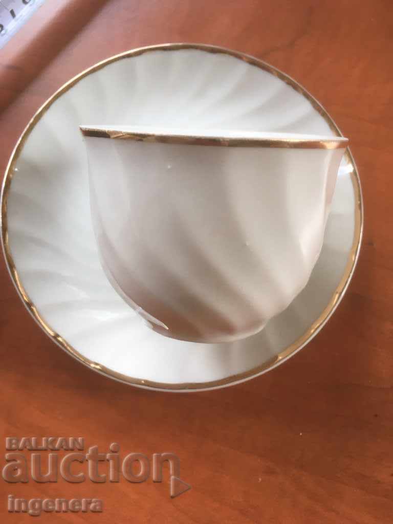 PORCELAIN CUP WITH COFFEE PLATE GOLD BULGARIA with price 12.00 BGN | € 6.14 PORCELAIN CUP WITH COFFEE PLATE GOLD BULGARIA with price 12.00 BGN | € 6.14