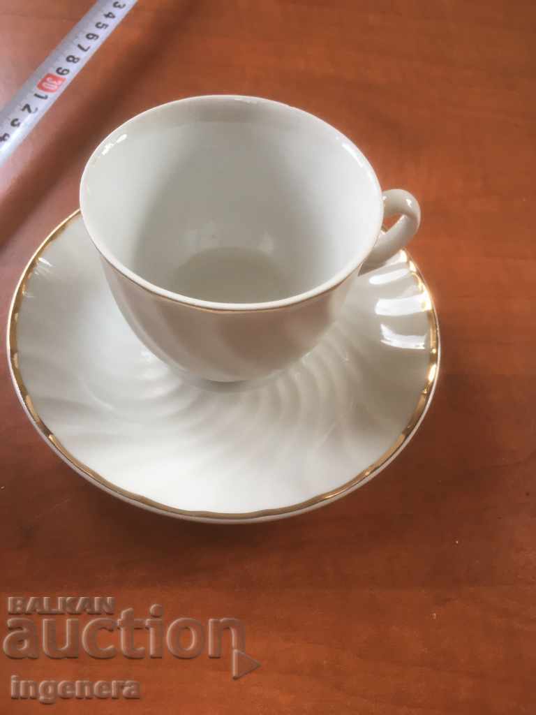 PORCELAIN CUP WITH COFFEE PLATE GOLD BULGARIA