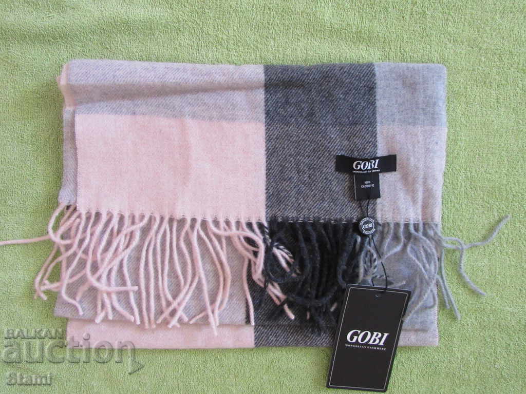 New GOBI Cashmere Scarf - Pink, Gray and Black, Mongolia