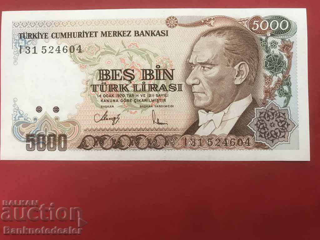 Turkey 5000 Lira 1970 (1992) Prefix I Pick 197 Ref 4604 UNC