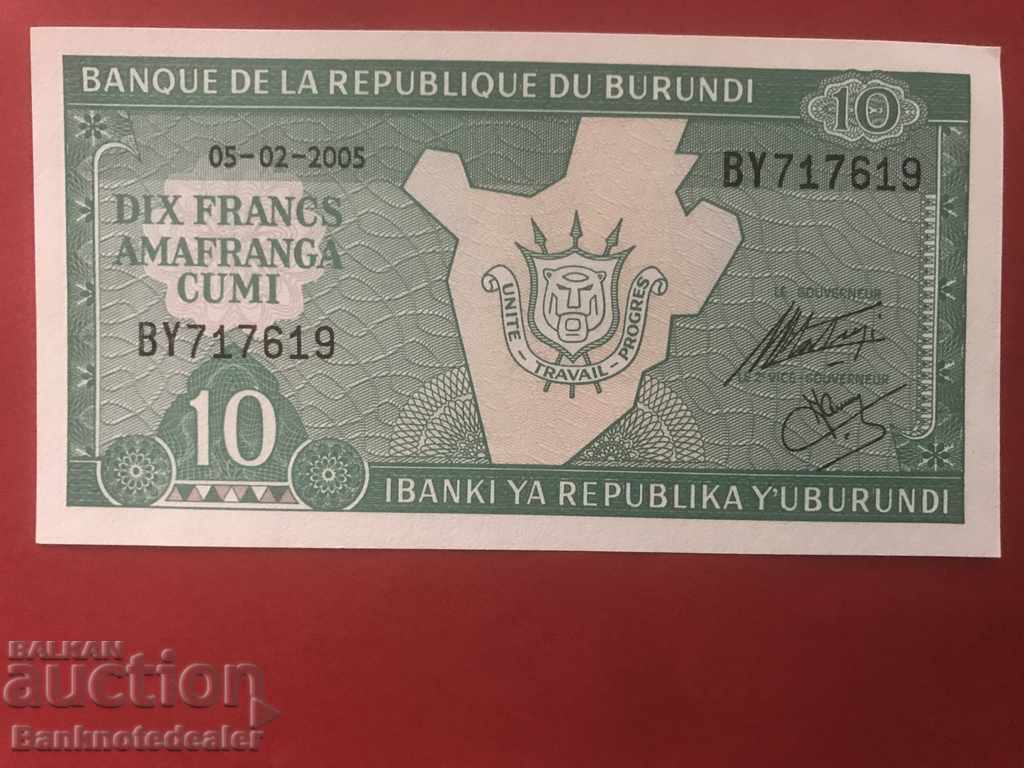 Burundi 10 Francs 2005 Pick 33e Ref 7619 Unc