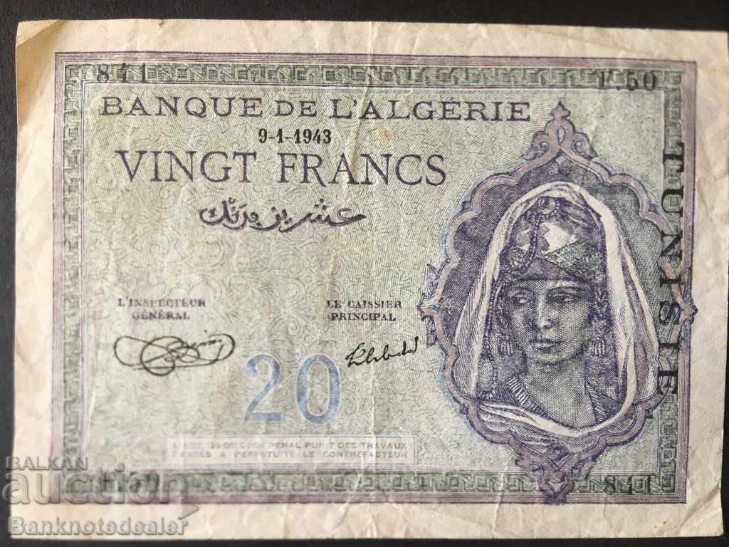 Algeria Tunisia 20 franci 9.1.1943 Pick 92a Ref 841