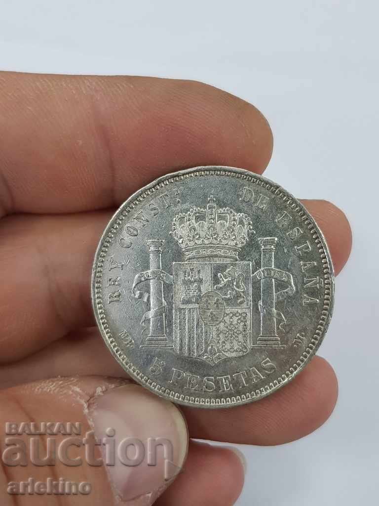 Παράδοση Σπάνιο ασημένιο νόμισμα 5 πεσέτες 1888 Παράδοση Σπάνιο ασημένιο νόμισμα 5 πεσέτες 1888