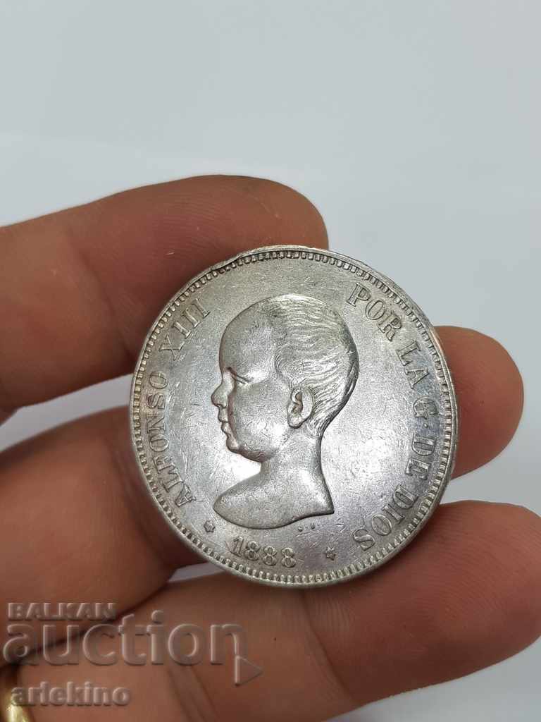 Σπάνιο ασημένιο νόμισμα 5 πεσέτες 1888 - 5 Σπάνιο ασημένιο νόμισμα 5 πεσέτες 1888 - 5