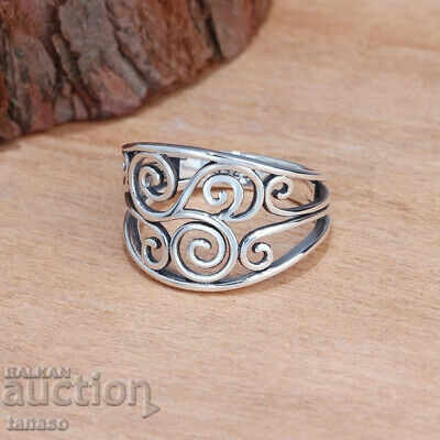 Openwork silver-plated ring with spirals – Size 55