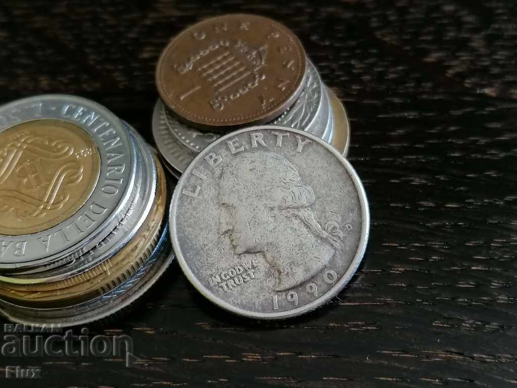 Монета - САЩ - 1/4 (четвърт) долар  | 1990г. с цена 1.80 лв. | € 0.92