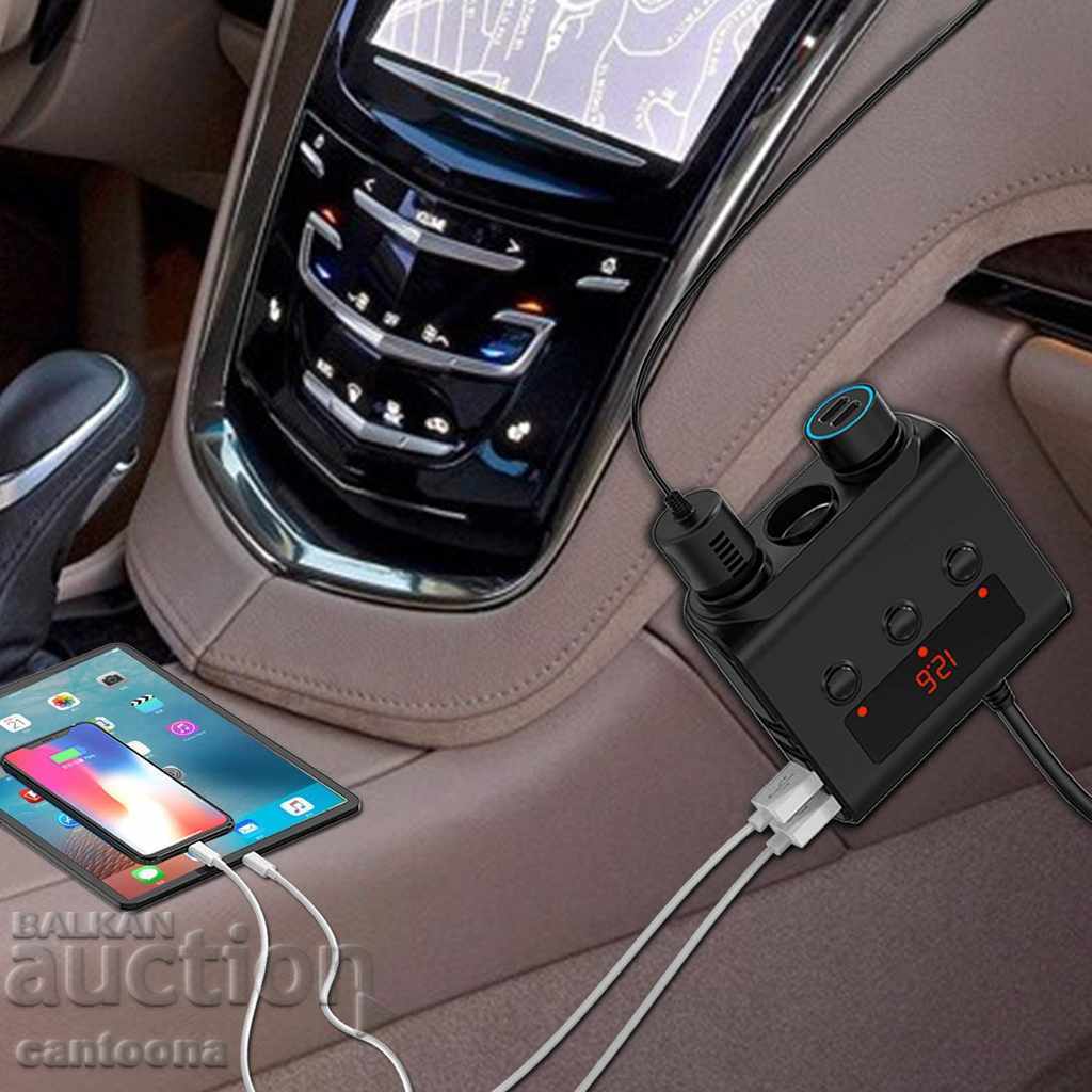 Auction  100 W cigarette lighter socket with 3 sockets + 4 USB - 3.6 A