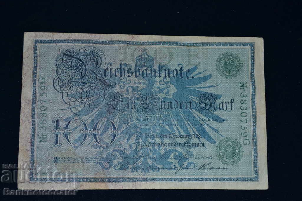 Germany 100 Mark 1908 Pick 33 Ref 0759 Green SEAL