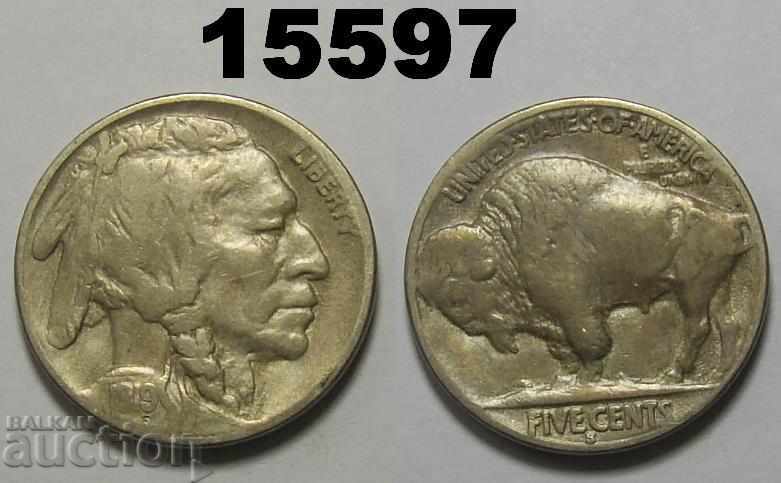 SUA 5 cenți 1919 S FINE + Monedă rară