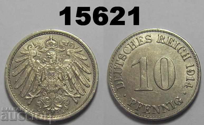 Germania 10 pfennig 1914 O monedă Excelent