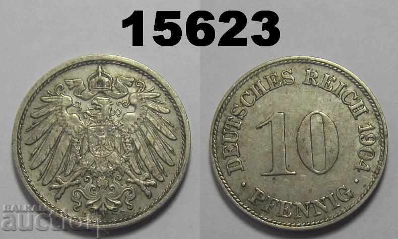 Германия 10 пфенига 1904 D монета Отлична Рядка
