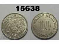 Germania 10 pfennig 1914 O monedă Excelent