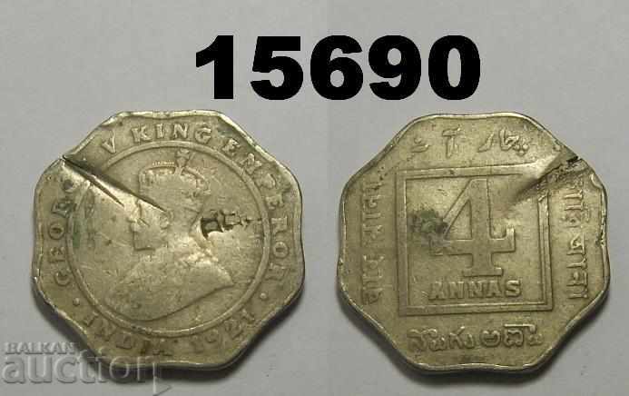 Индия Рядка! 4 анна 1921 монета