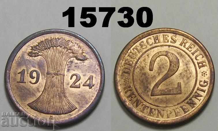 Германия 2 рентен пфенига 1924 А Прекрасна