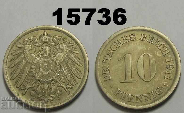 Germany 10 pfennig 1911 F coin