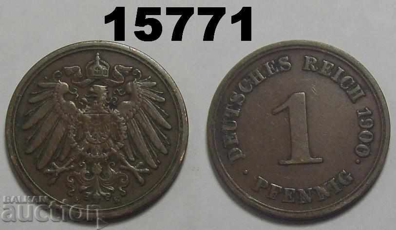 Germany 1 pfennig 1900 E VF + Rare