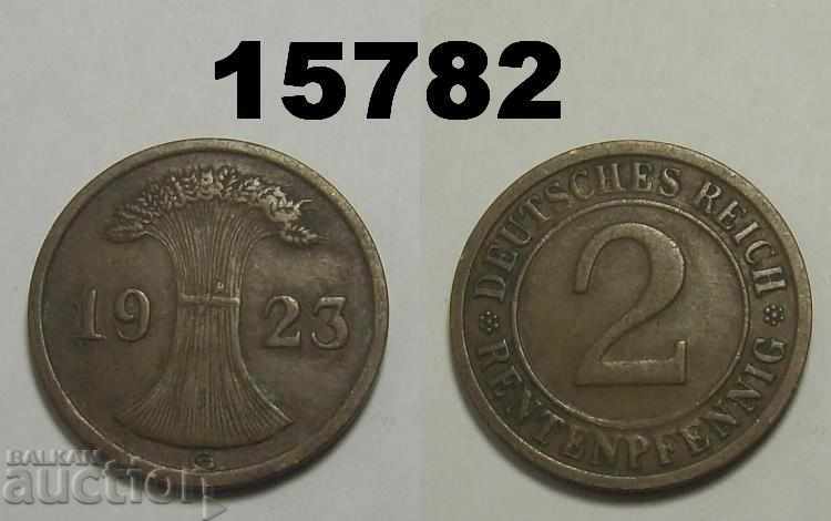Germany 2 rent pfennig 1923 G