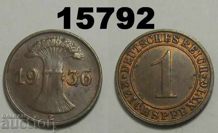 Germany 1 Reich Pfennig 1936 E Excellent Rare