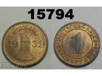 Germany 1 Reich Pfennig 1931 E Wonderful AUNC