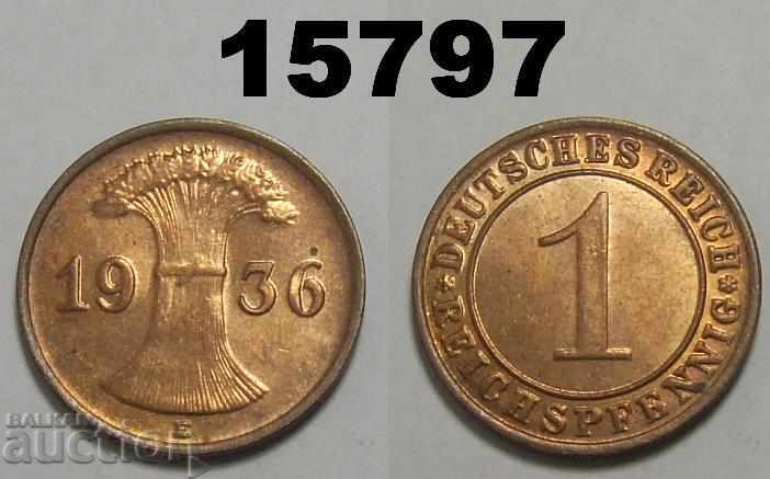 Germany 1 Reich Pfennig 1936 E Rare UNC !!