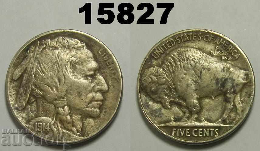 USA 5 cents 1914 XF !! Rare coin