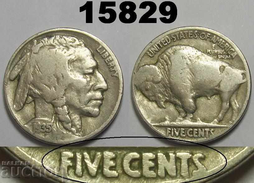 САЩ 5 цента 1935 DDR FS-801 Рядка монета