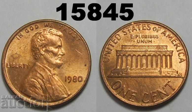 САЩ 1 цент 1980 RED-UNC Прекрасна монета