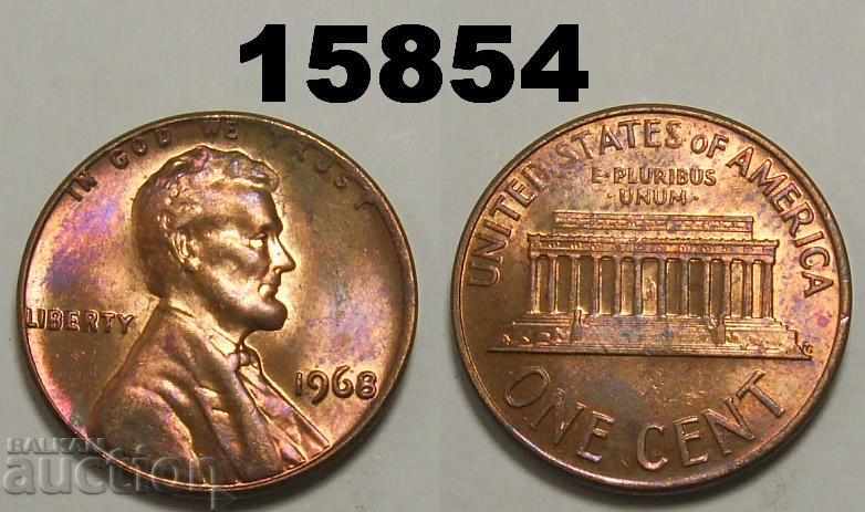 САЩ 1 цент 1968 UNC Прекрасна монета