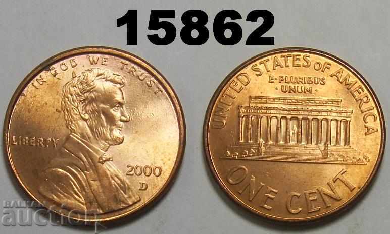 USA 1 cent 2000-D TOP RED-UNC Wonderful coin