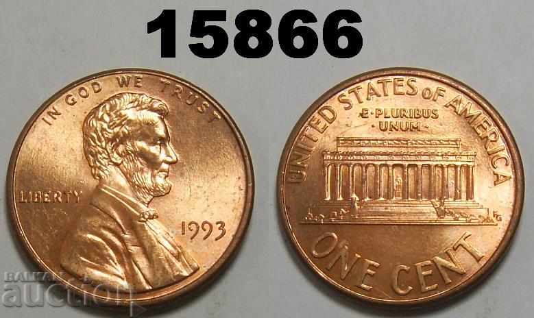 САЩ 1 цент 1993 TOP RED-UNC Прекрасна монета