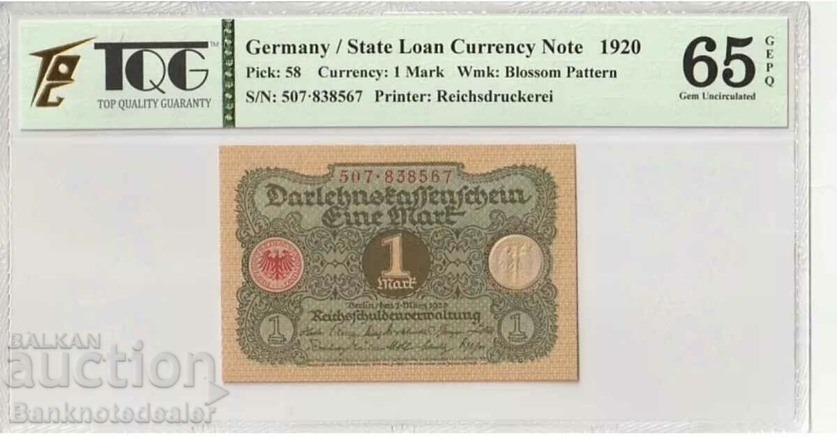 Germany 1 Mark 1920 Pick 58 TQG 65