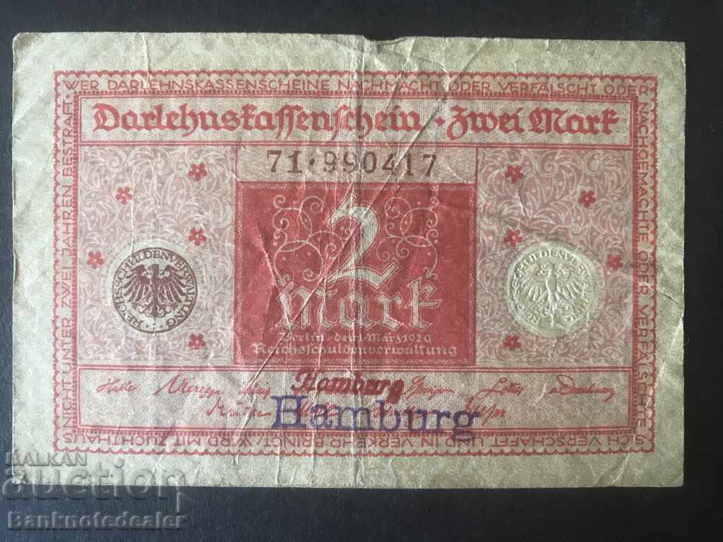 Germany 2 Mark, 1920  Pick 59 Ref 0417 Hamburg
