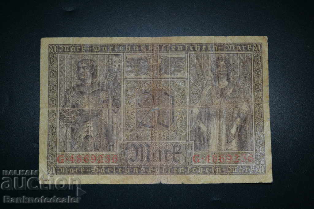 Germany 20 Mark 1918 Pick 57 Ref 9236 with price 3.00 BGN | € 1.53 Germany 20 Mark 1918 Pick 57 Ref 9236 with price 3.00 BGN | € 1.53