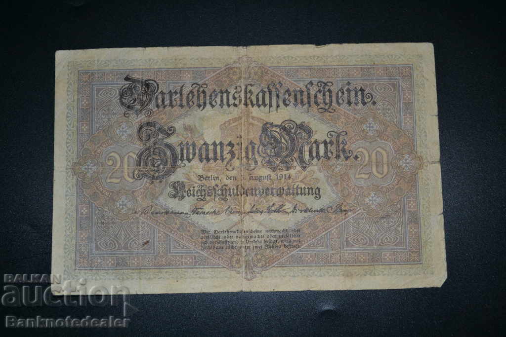 Germany 20 Mark 1914 Pick 48 Ref 5605 with price 7.00 BGN | € 3.58 Germany 20 Mark 1914 Pick 48 Ref 5605 with price 7.00 BGN | € 3.58