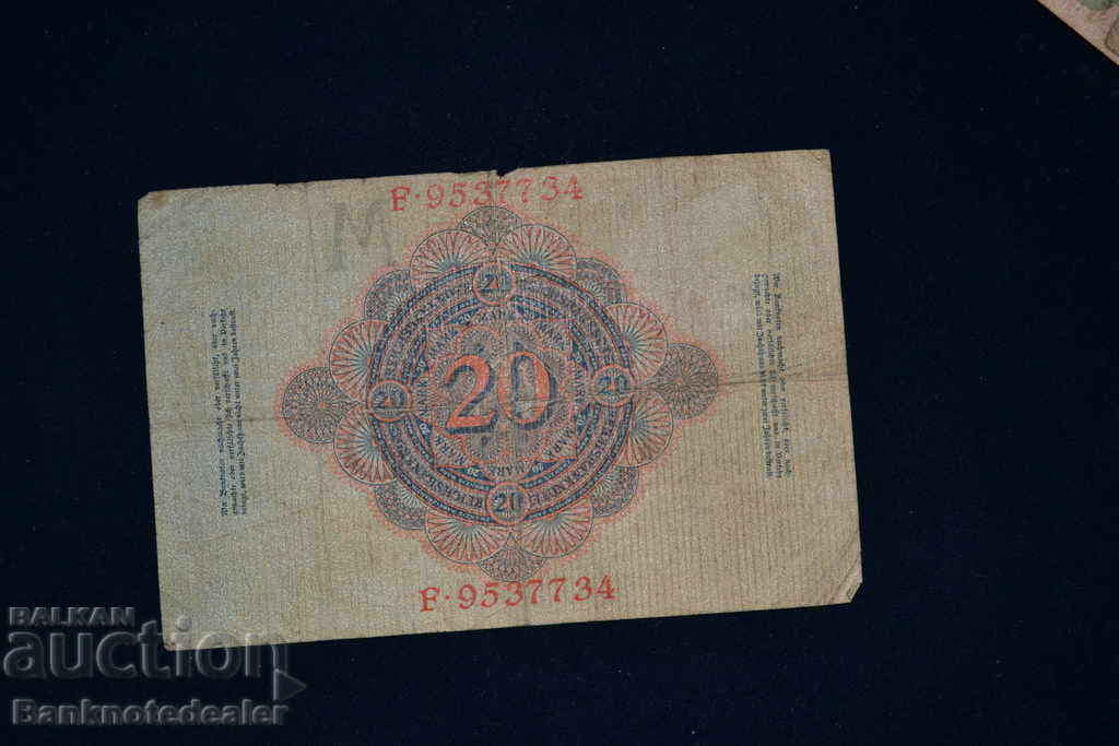 Germany 20 Mark 1910 Pick 31 Ref 7734 with price 4.00 BGN | € 2.05 Germany 20 Mark 1910 Pick 31 Ref 7734 with price 4.00 BGN | € 2.05