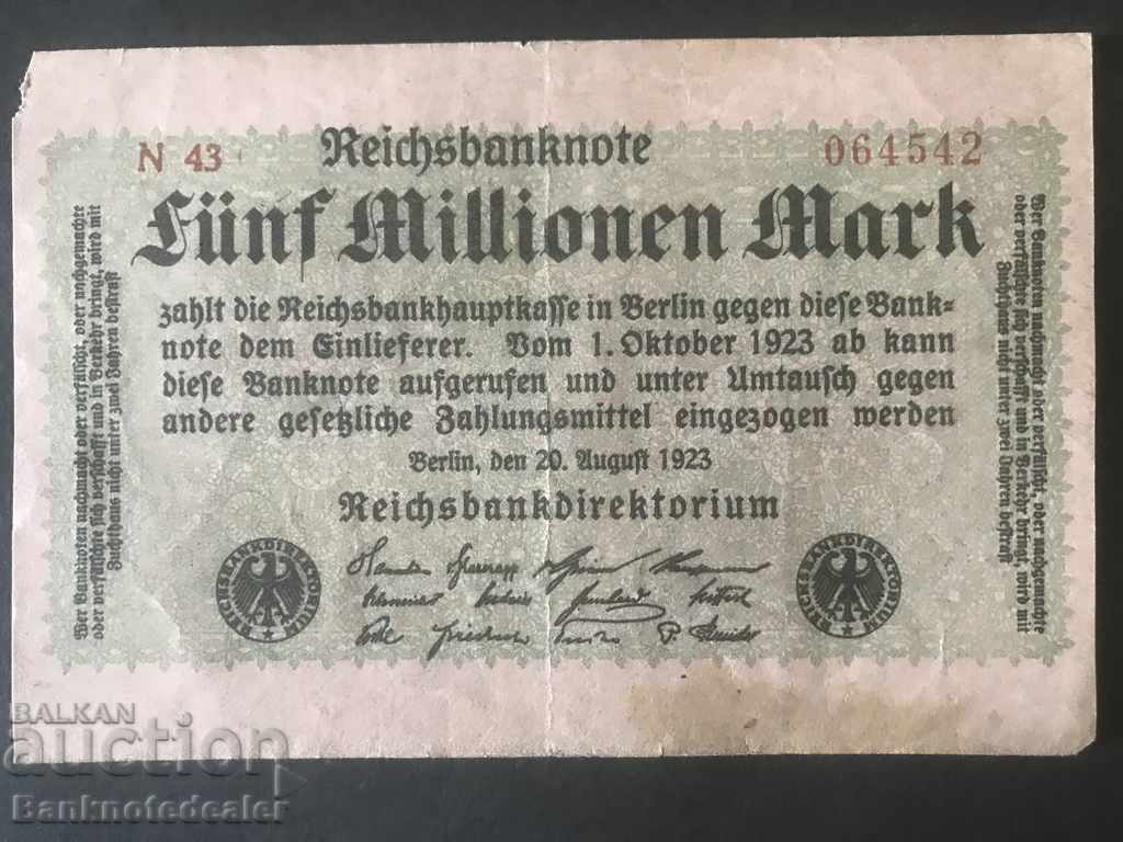 Germany 5 Millionen Mark 1923 Pick 105 Ref 4542