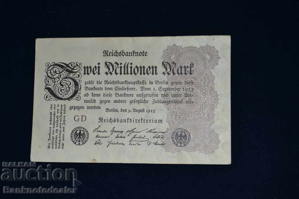 Germany 2 Millionen Mark 1923 Pick 104a Reg GD