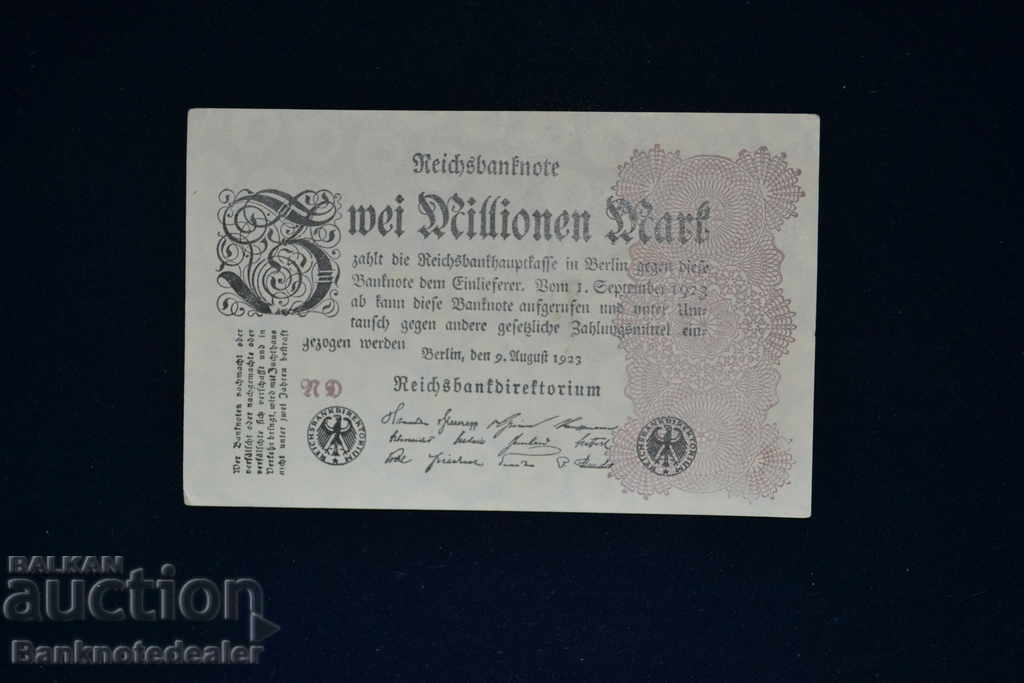 Germany 2 Millionen Mark 1923 Pick 104a Ref RD No2