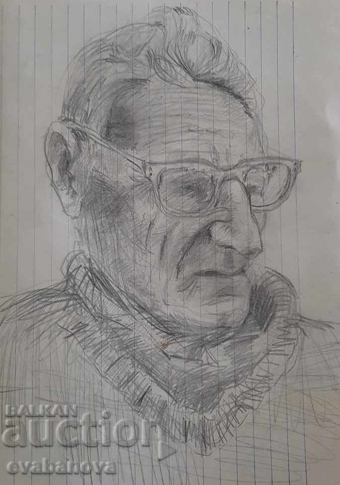 Painting Portrait of Yordan Radichkov 80s 1