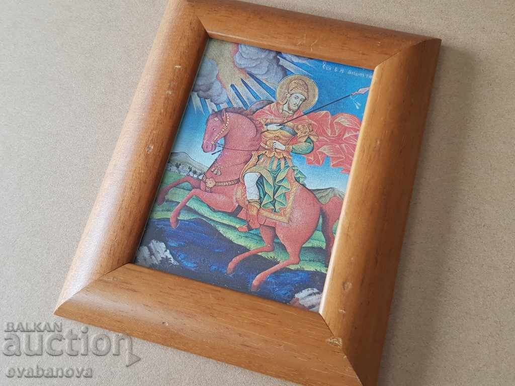 Auction Saint Demetrius icon with a wooden frame Auction Saint Demetrius icon with a wooden frame
