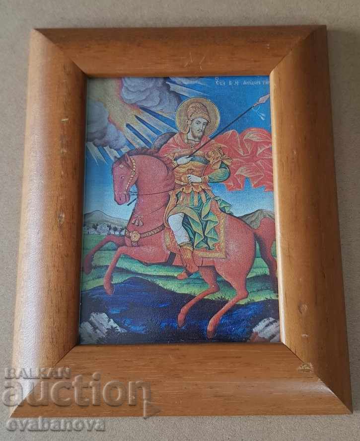 Икона свети Димитър с дървена рамка