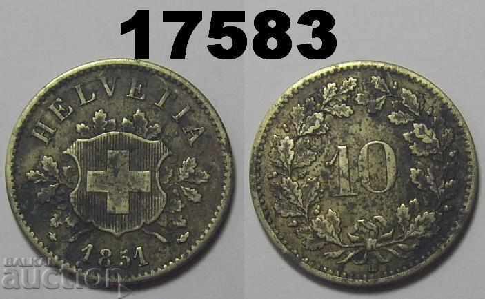 Швейцария 10 рапен 1851 монета