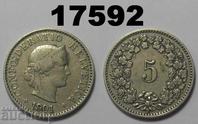 Switzerland 5 Rape 1901 Coin